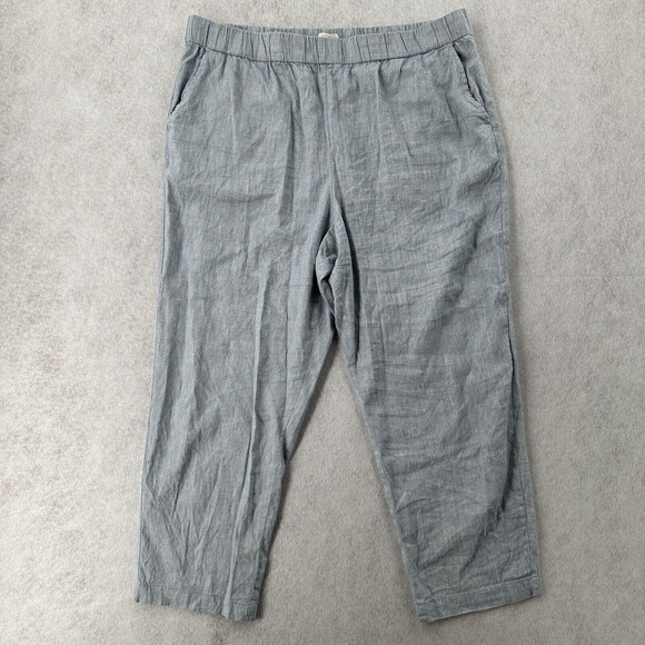 Lou & Grey Linen Pants Womens XL Light‎ Blue Pull On Tapered Beachy Coastal Crop - Picture 1 of 8